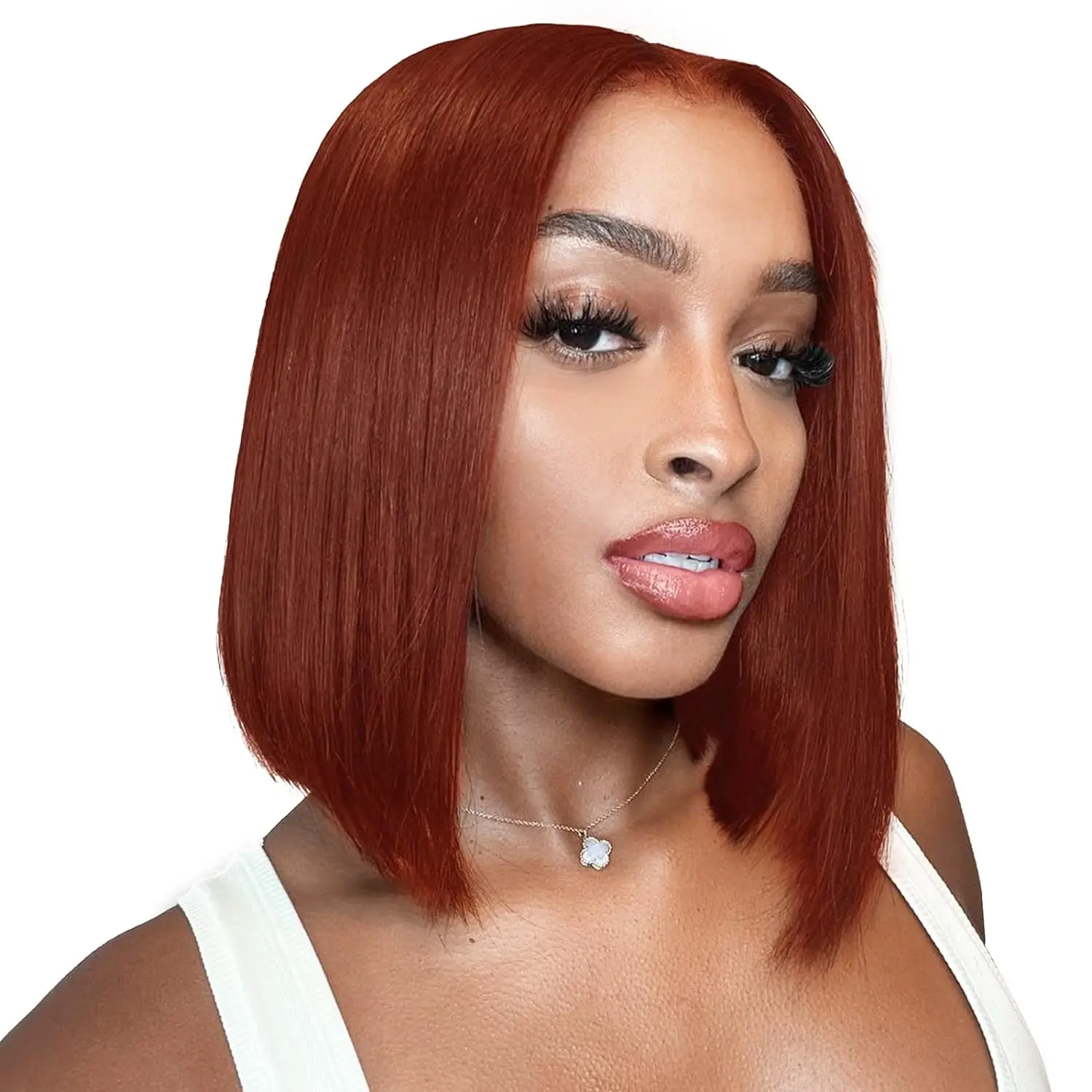 

Reddish Brown Short Bob Wig Human Hair Pre Colored 33B Reddish Brown Straight Bob Lace Front Wigs Pre Plucked Glueless For Women