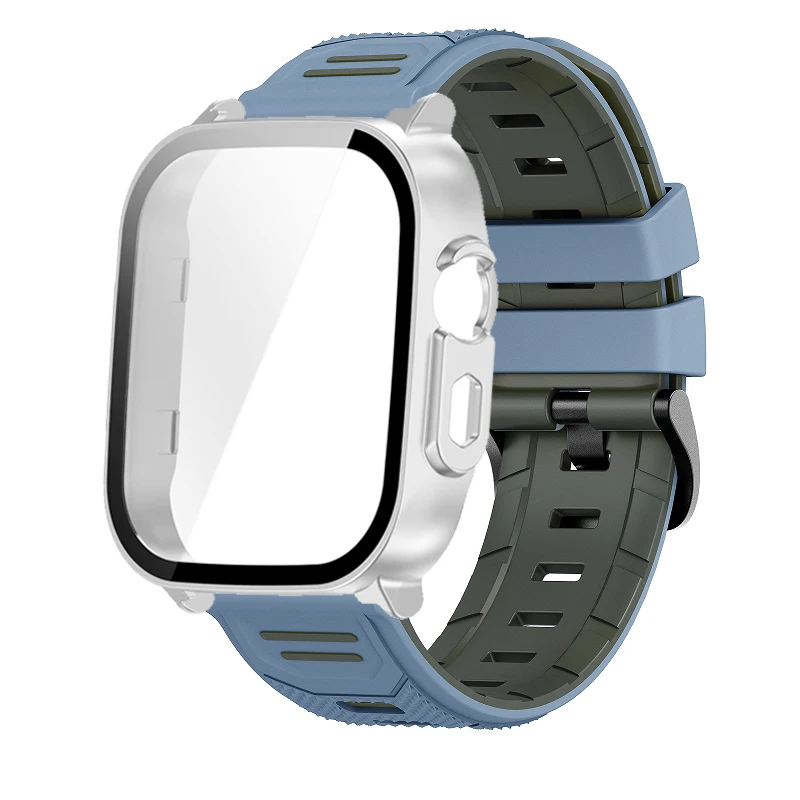 Breathable Silicone Strap with PC Glass Case – 2-in-1 Bracelet and Screen Protector