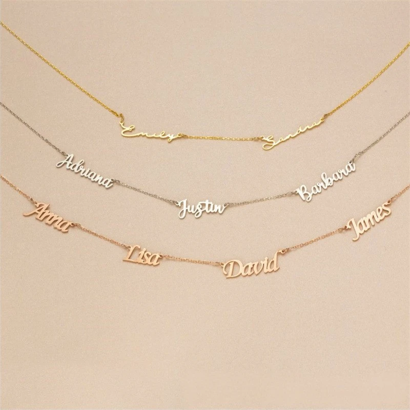 Luxury 925 Silver Personalize Multi Name Necklace Gold Plated Letter Nameplated Choker Chian Women Jewelry Gifts