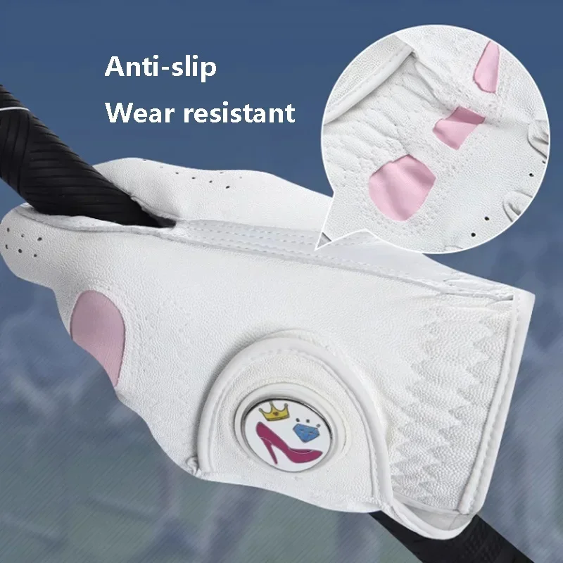 Love Golf 1 Pair Women Lambskin Leather Golf Gloves with Mark Ladies Anti-skid Elastic Sports Mittens Hook and Loop Soft Gloves 3