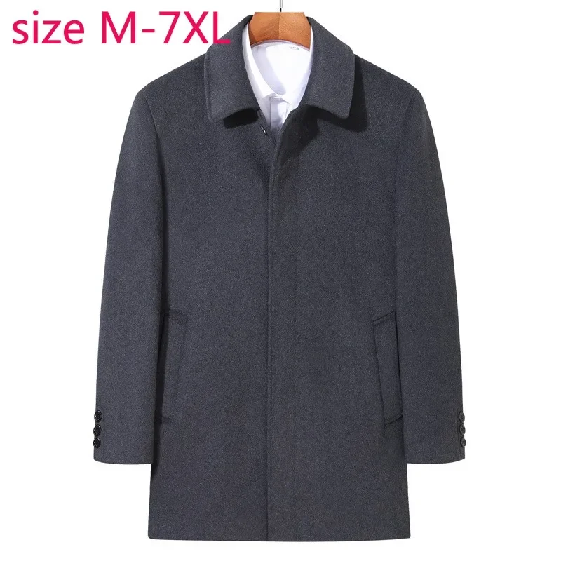 

New Arrival Fashion Covered Button Super Large Autumn Winter Thick Men Long Woolen Coat Casual Plus Size MLXL2XL3XL4XL5XL6XL7XL