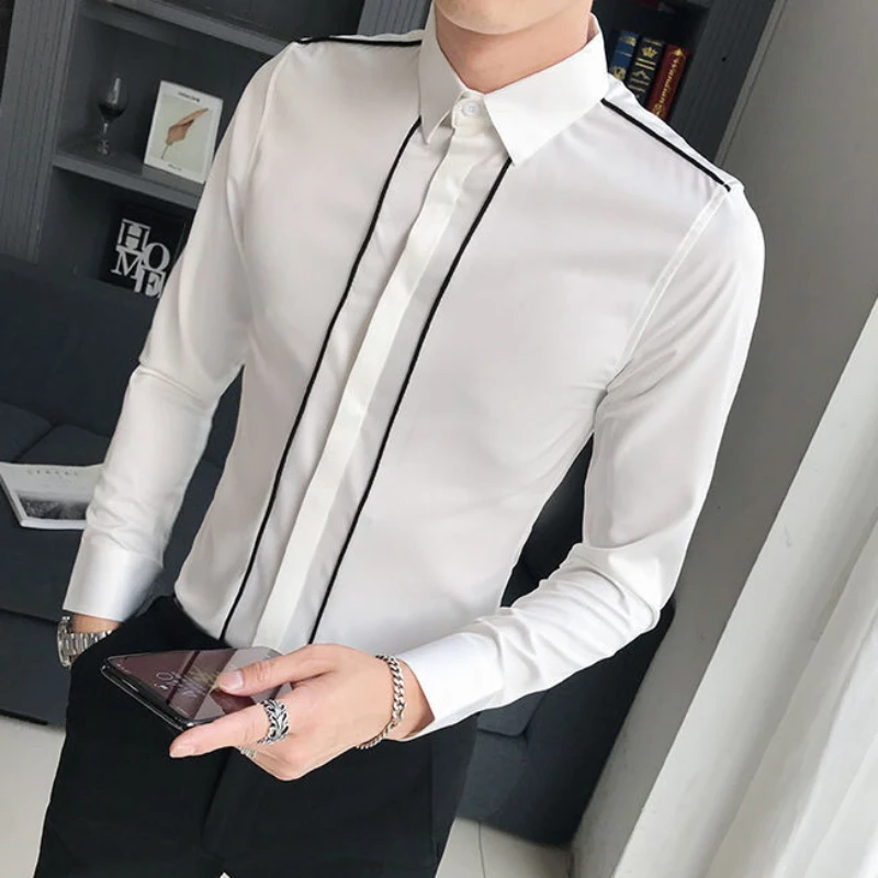 

Male Shirts Black Business Men's Shirt Spliced Normal Asia High Quality Luxury Tops Summer Fashion 2024 with Sleeves Sale Cool I