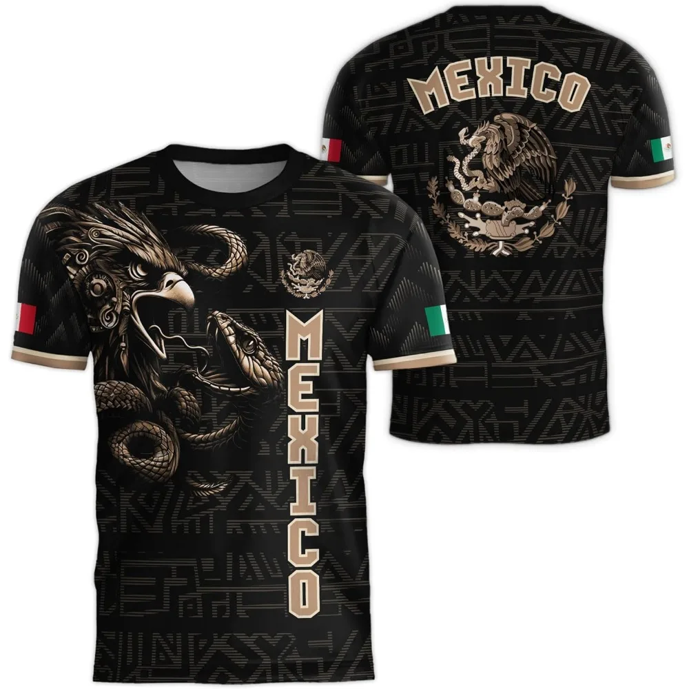 Mexico National Flag Print T Shirt For Men Funny 3D Eagle Pattern Short Sleeve Tees Outdoor Football Sports Clothing Casual Tops - Image 3