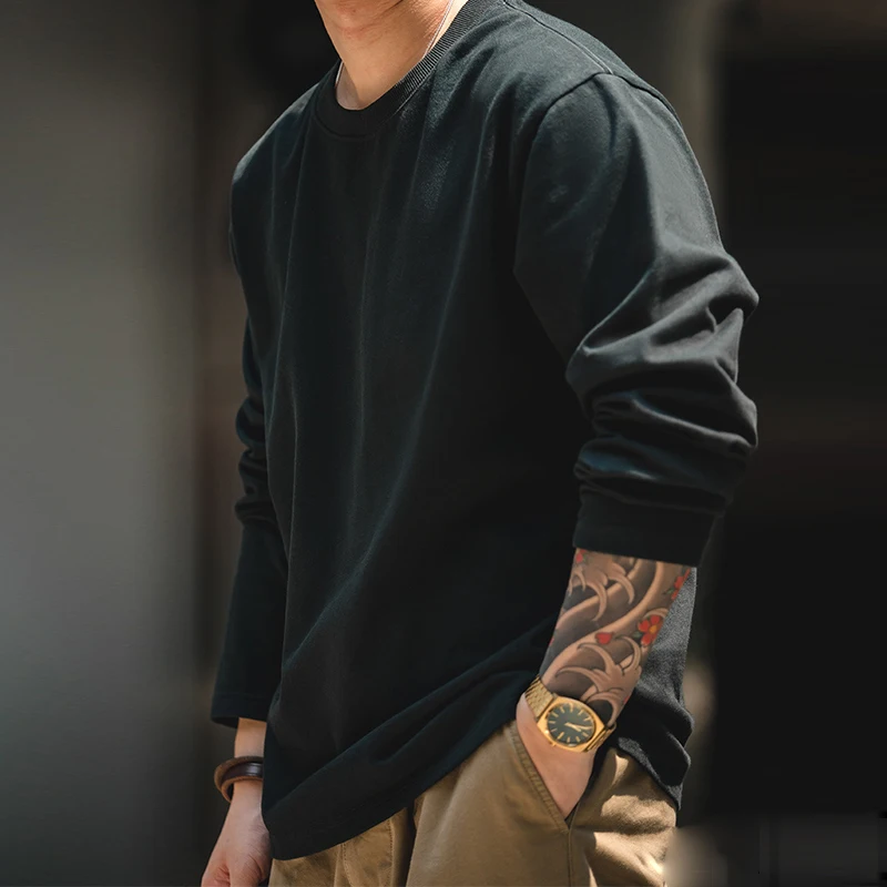 

Cotton Long-sleeved T-shirt Spring Autumn Solid Color Bottoming Sweatshirts Man Fashion Casual O-Neck Male Tops
