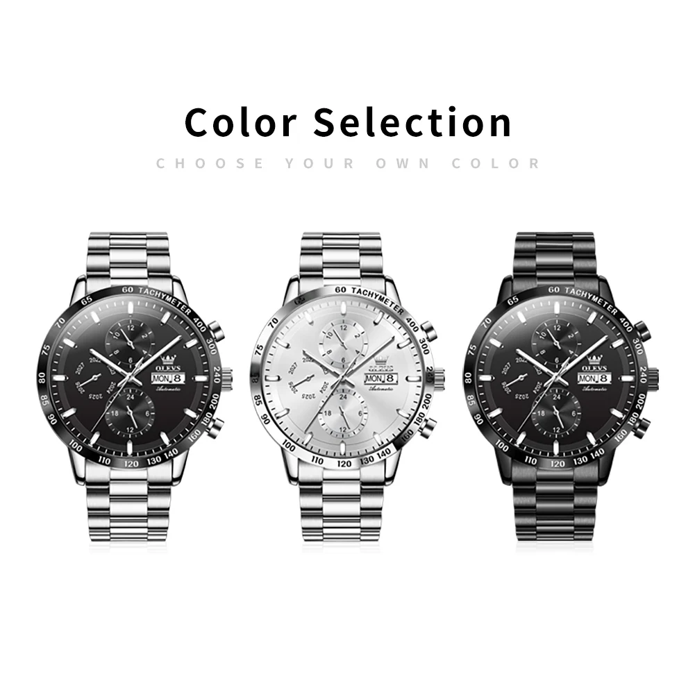 OLEVS 6683 Original Automatic Watch for Men Silvery Stainless steel Calendar Week Business Simplicity Men's Mechanical Watch