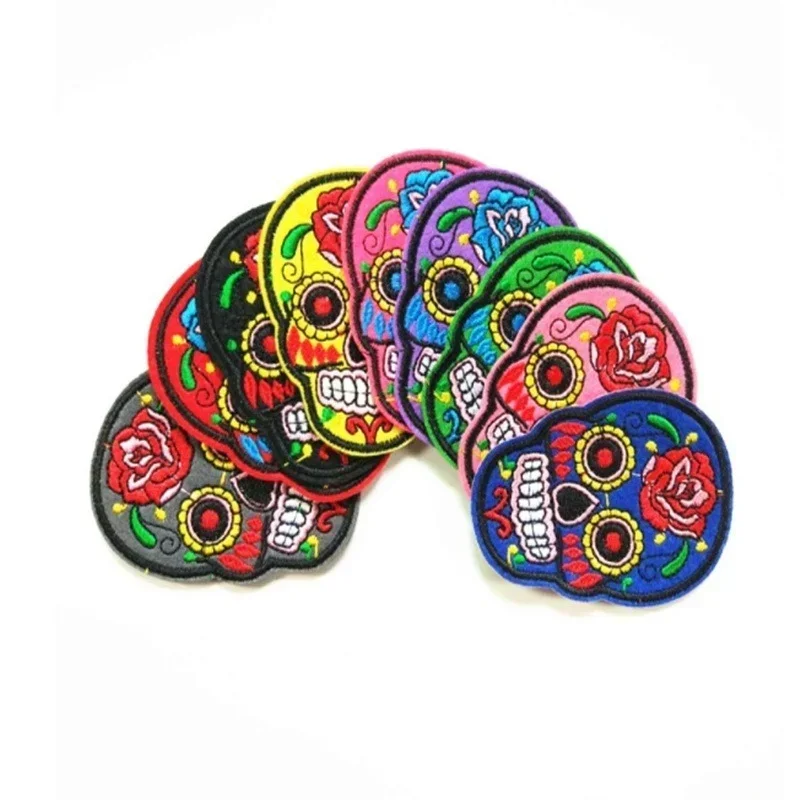 9pcs/set DIY Multicolor Skull Clothing Patches Fashion Jeans Embroidery Cloth Badges Random Colors