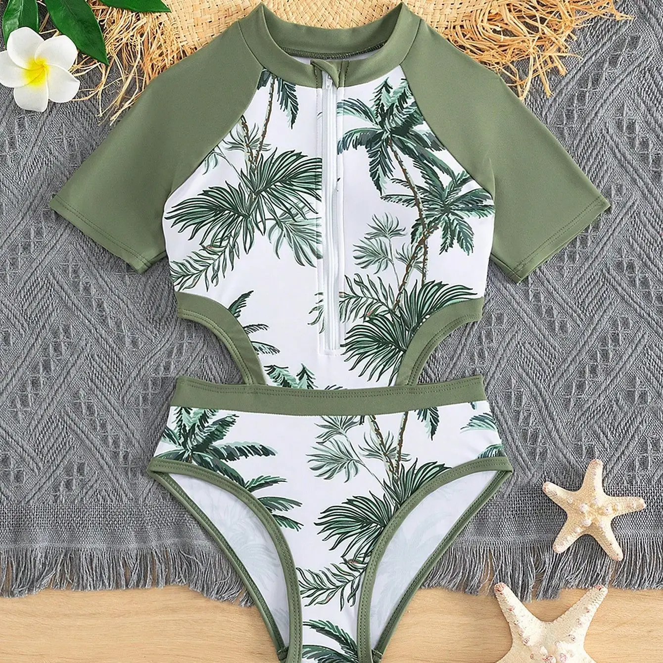 

Женский пляжный слитный купальник, дизайнерские Детские купальники, костюмы для серфинга на молнии, детский купальник, купальный костюм с принтом пальмы 2024