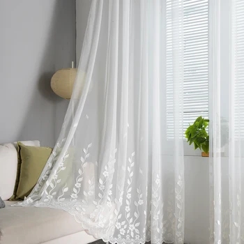 Tenda in tulle ricamato per soggiorno Tende moderne in voile trasparente con fiori per tende da camera da letto 1