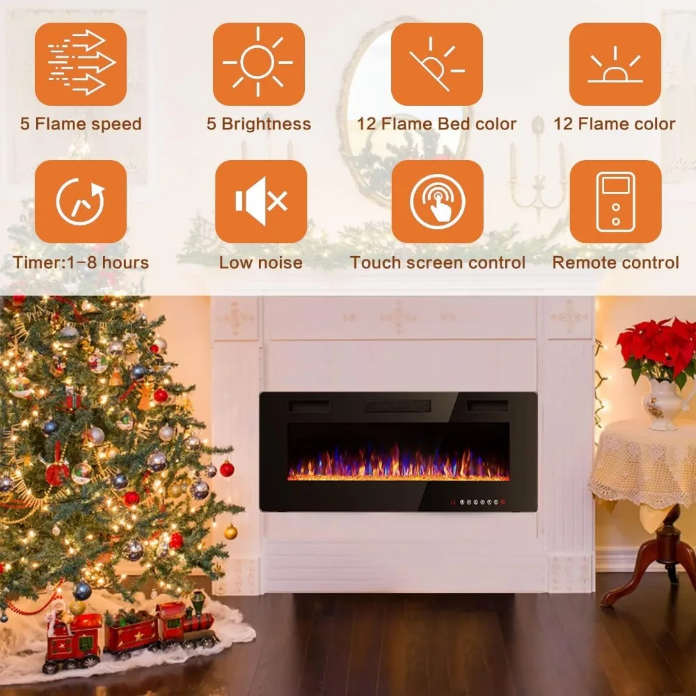 Electric Fireplace, with Multicolor Flame, Timer, Low Noise 50 inch Recessed and Wall Mounted Linear Fireplace Heater 4
