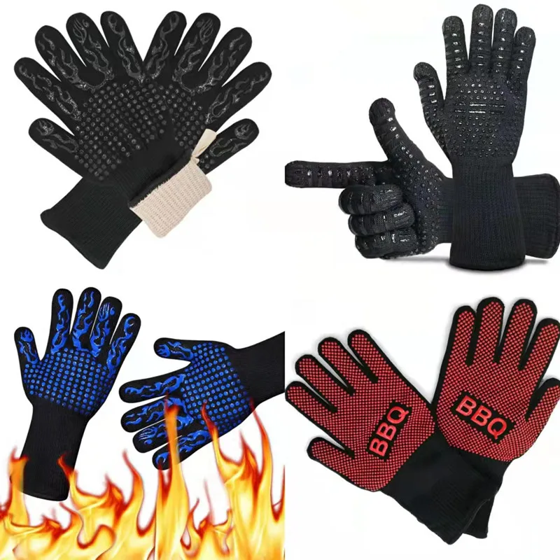 Silicone Oven Gloves Thickened BBQ Gloves High Temperature Oven Gloves 500 800 Degrees Fire Resistant BBQ Heat Insulated Microwave
