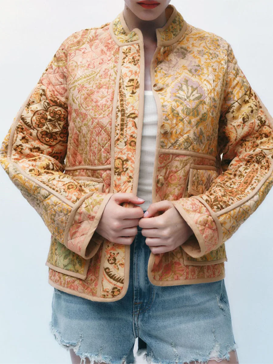

Женская осенне-зимняя куртка-пуховик с длинным рукавом и воротником-стойкой, куртка в этническом стиле на пуговицах, повседневное свободное Стеганое пальто в стиле ретро