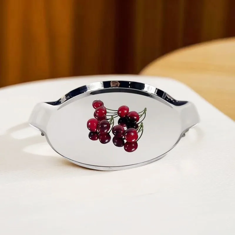 Nordic light luxury stainless steel round tray Western food dinner plate Household wine set tray  Soft decoration ornament 4