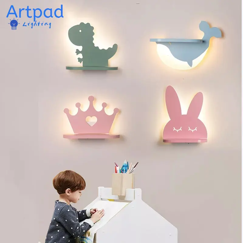 

Artpad Animal Shape Dimmable Wall Lamp 12w Dinosaur Rabbit Whale Children room Light Wall LED with Shelf for Phone Book