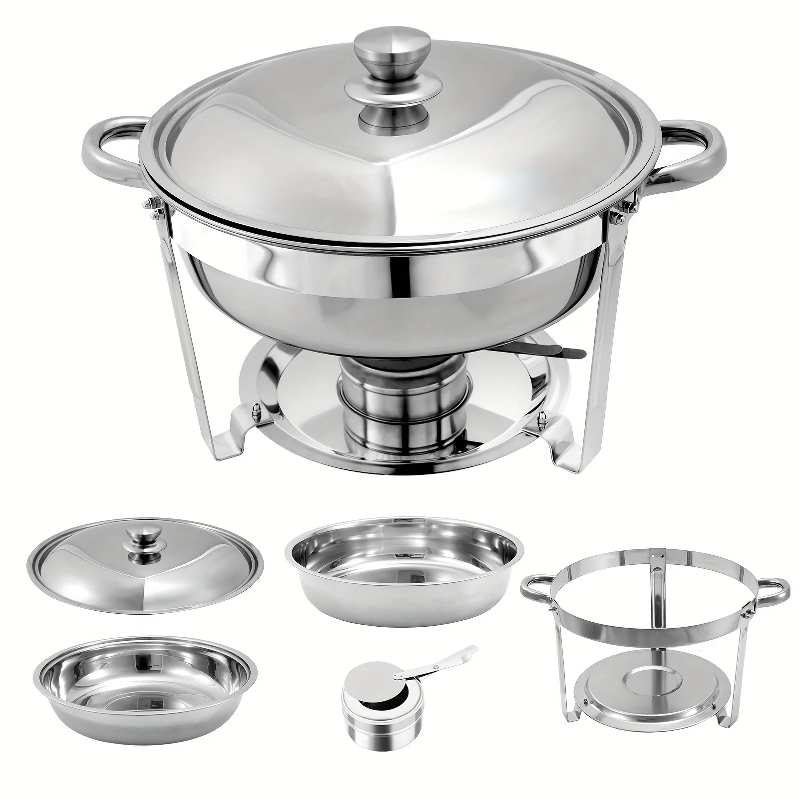 1 Packs Round 5QT Chafing Dish et Set, Food Pans, Water Pan and Fuel Holders for Restaurant Catering Parties Weddings