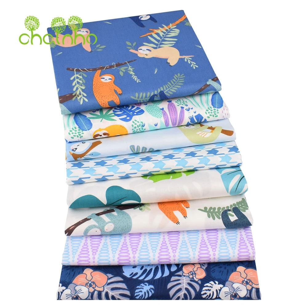 Chainho,Printed Twill Weave Cotton Fabric,DIY Sewing Quilting Material,Patchwork Cloth,8 Designs Cartoon Series,2 Sizes,15C246