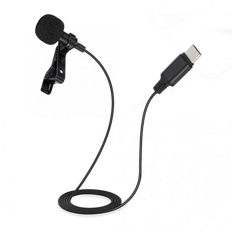 USB C Lavalier Lapel Microphone for Video Recording Mini Type C/3.5mm Clip-on Mic Plug Play Lav Mic for Android Phone PC Laptop
