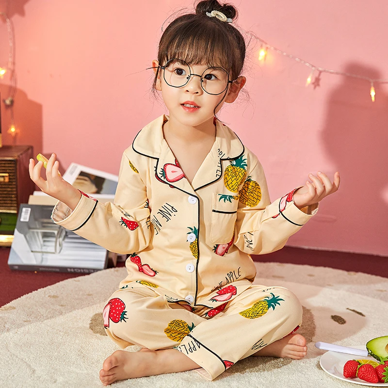 pajama sets cheap Children Pajamas Set Boy Spring Autumn Homewear Clothes Cotton Kids Pijama Nightwear Cartoon Girls Cardigan Loungewear Sleepwear baby girl nightgowns