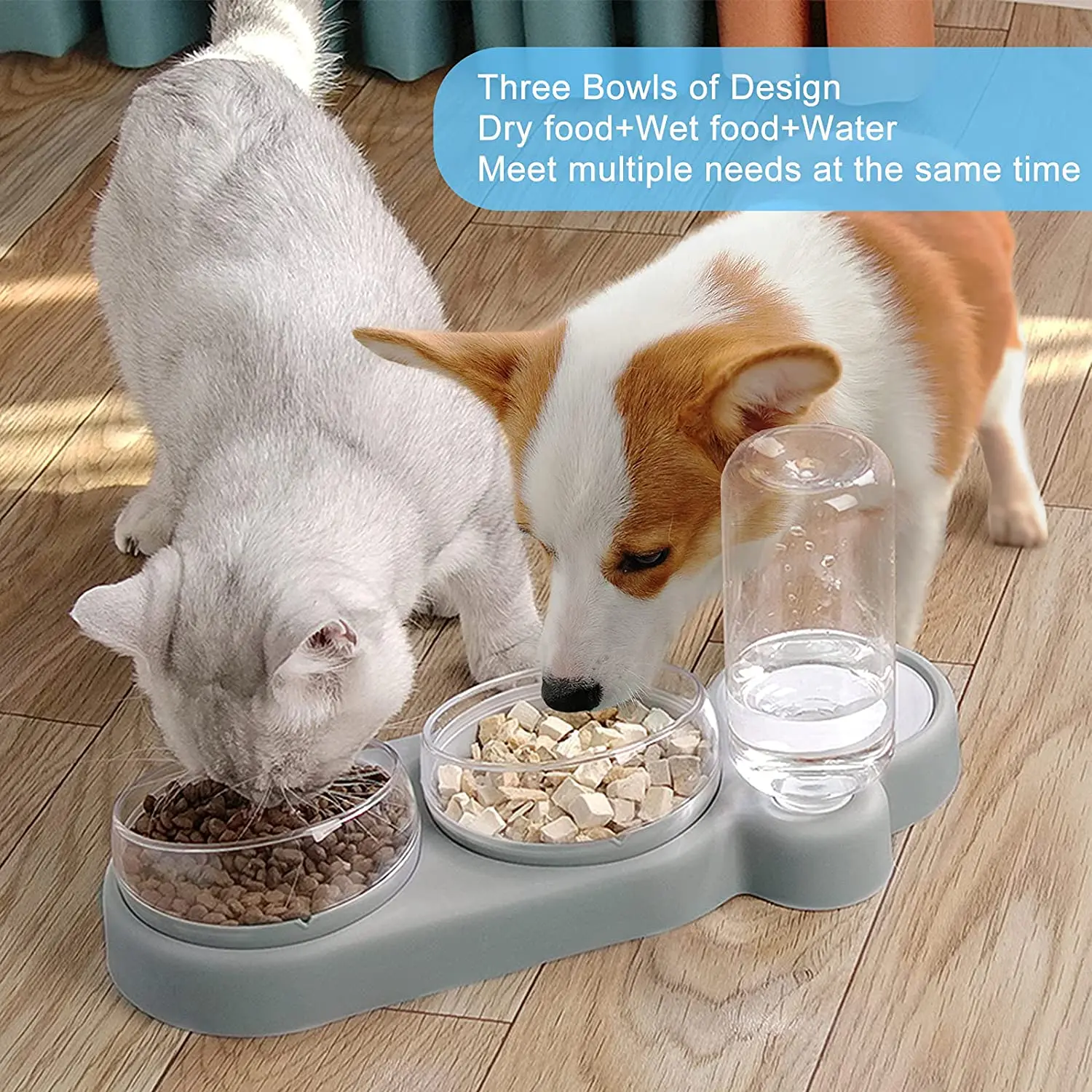 Cat Bowl Water Dispenser Automatic Feeder Double Bowls for Cats Pet Drinker Food Container With