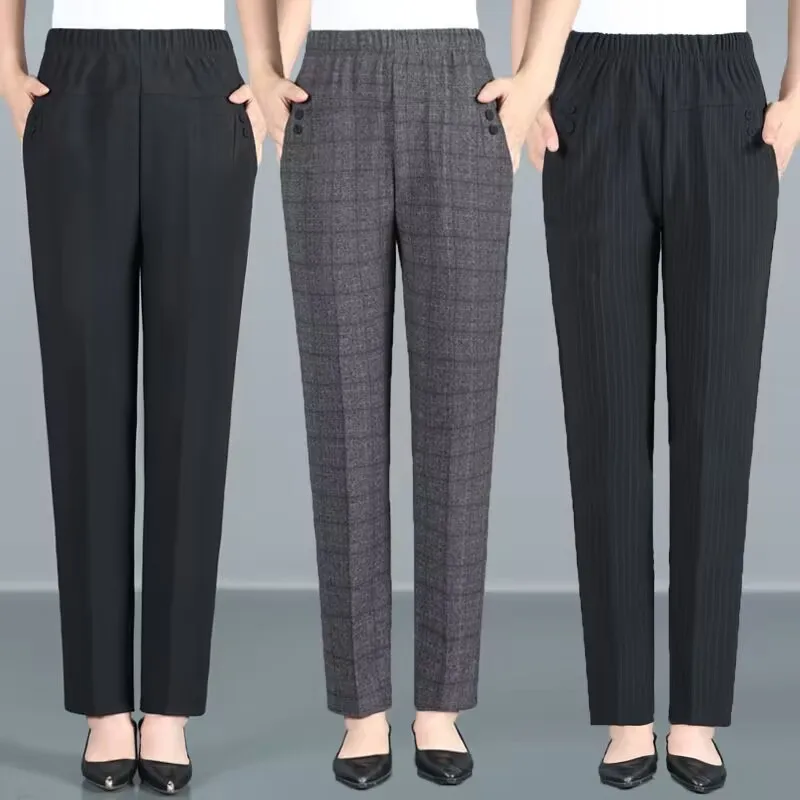 2025 Autunno Inverno Donne di mezza età Pantaloni dritti in velluto caldo Vita elastica Pantaloni femminili casual Pantalon Abbigliamento 1