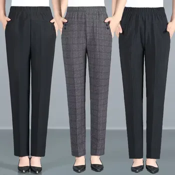 2025 Autunno Inverno Donne di mezza età Pantaloni dritti in velluto caldo Vita elastica Pantaloni femminili casual Pantalon Abbigliamento 1