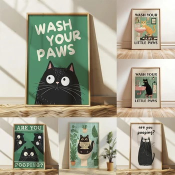 “Wash Your Paws” Cat Bathroom Wall Art 1
