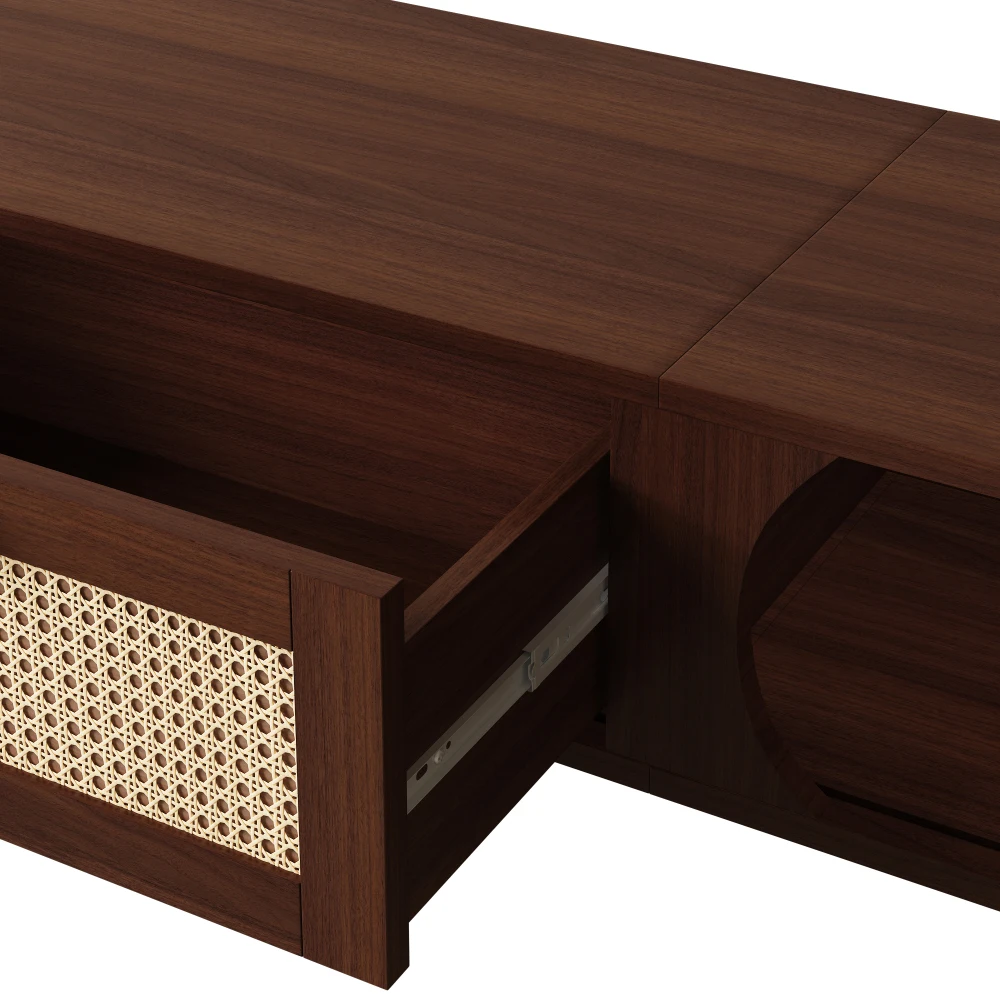 Rustikaler Bauernhaus-TV-Schrank mit Türen – TV-Konsole mit Schubladen aus Rattangeflecht, multifunktionaler Vintage-Medizinschrank – Detail 17