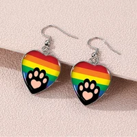 2024 New Pride Cat Paw Dangle Earring Heart Shaped Earrings Handmade Glass Dome Jewelry 1