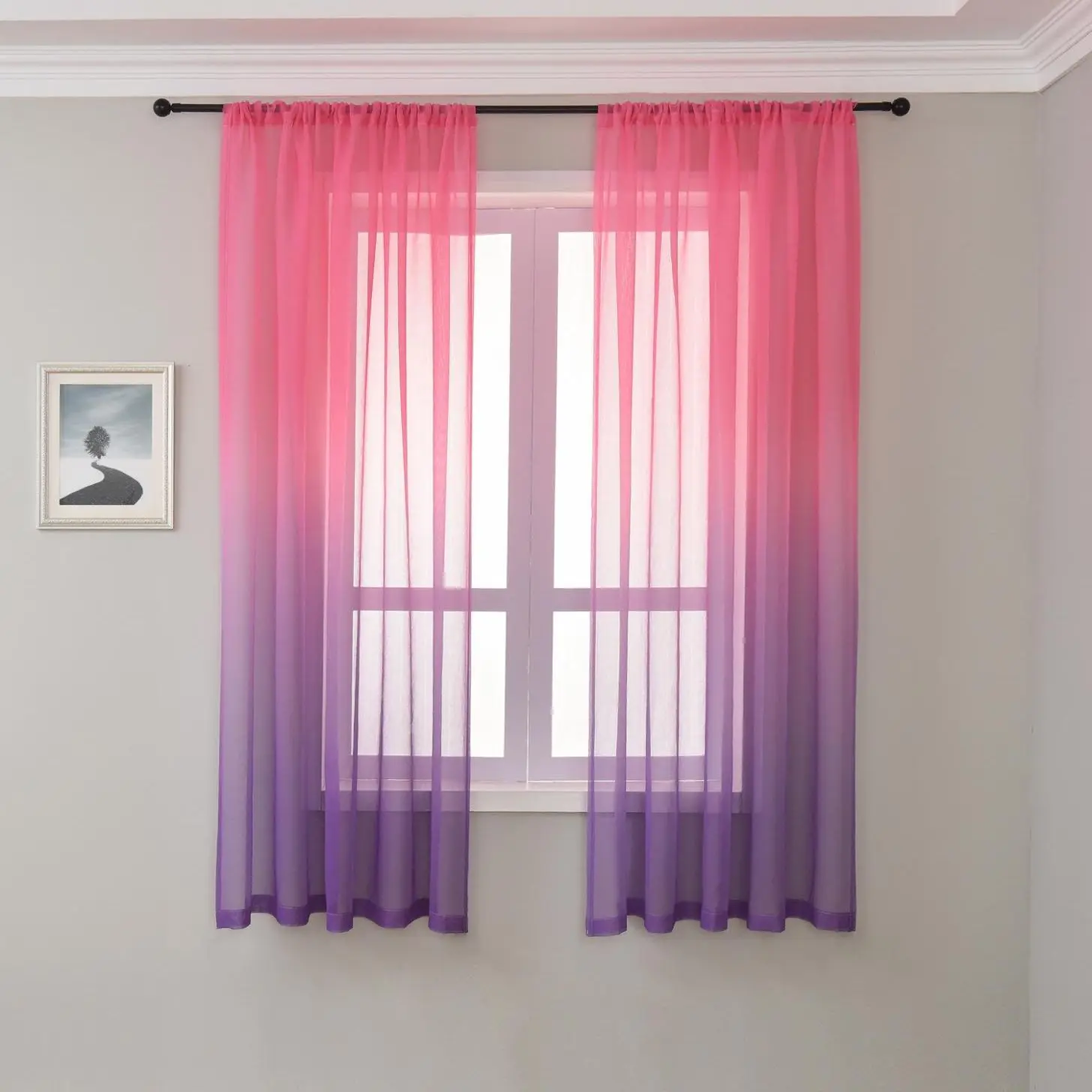 Window Curtain Rainbow Gradient Color for Living Room Kitchen Blue Tulle Drape Purple Voile Sheer Fabrics sheer curtains,window curtains,decor curtains,light filtering curtains