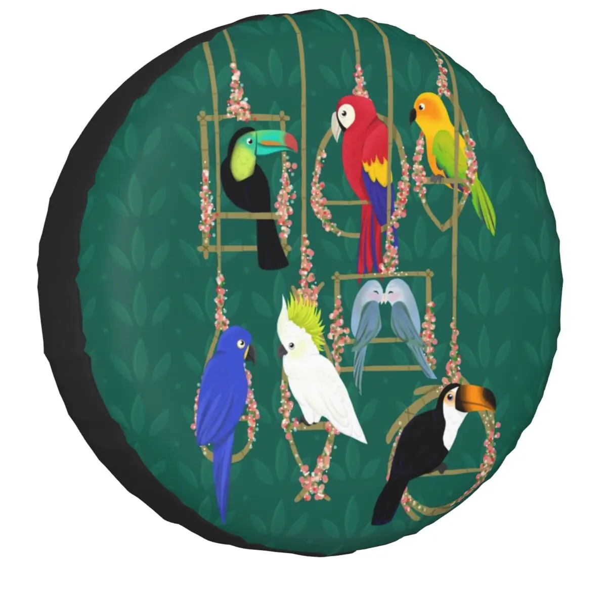 

Tropical Getaway Parrot Birds Spare Tire Cover for Jeep Cockatiel Budgie Toucan Trailer Car Wheel Protectors Accessories