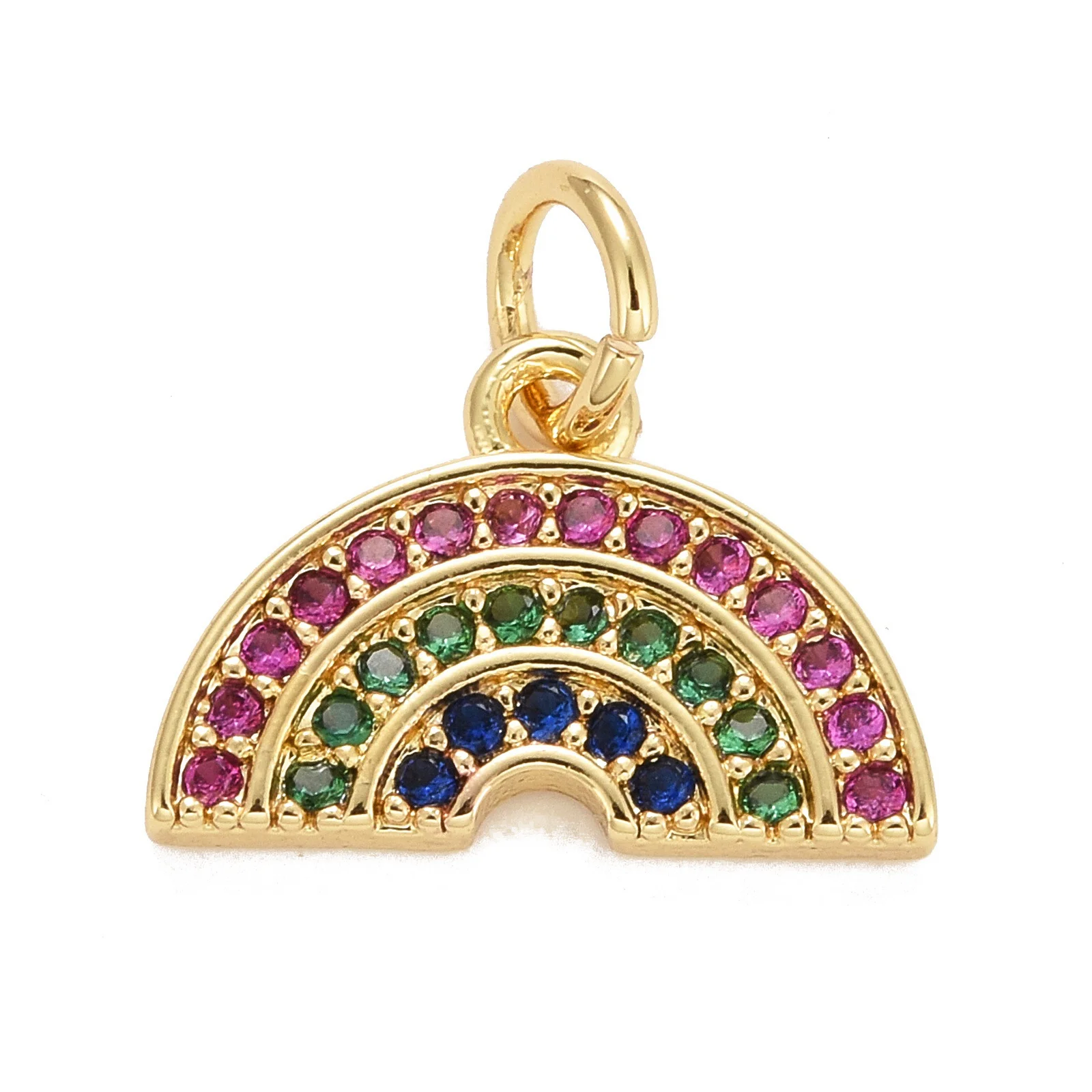 

Pandahall 10Pcs Rainbow Shape Rack Plating Brass CZ Cubic Zirconia Pendants Charms with Jump Rings For Necklace Jewelry Making
