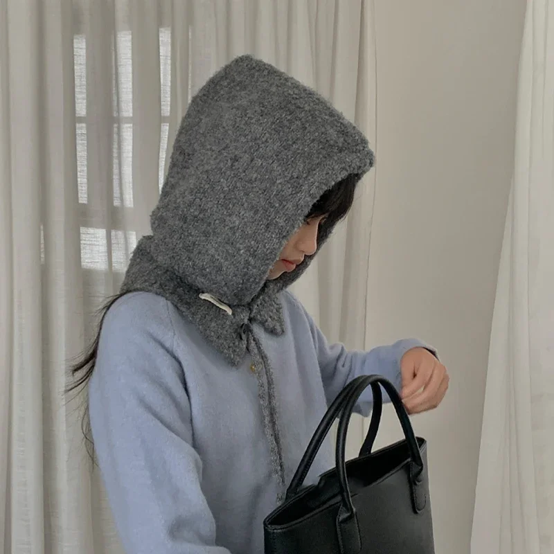 Women's 2-in-1 Hat Faux Mink Knitted Beanie with Ear Warmers, Winter Neck Warmer Hooded Neck Gaiter for Cold-Weather Stylish