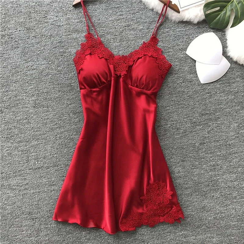 Ladies Silk Satin Night Dress Sleeveless V-neck Nightgown Nightdress Lace Sleepwear for Women Sleep Tops women nightgowns women nightdresses sleeping dress