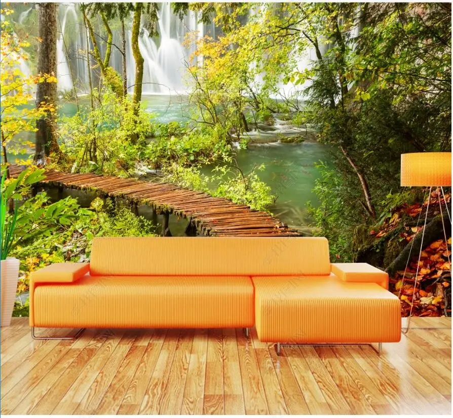 

custom mural 3d photo wallpaper Water wooden bridge forest scenery bedroom home decor wallpaper for walls 3d living room