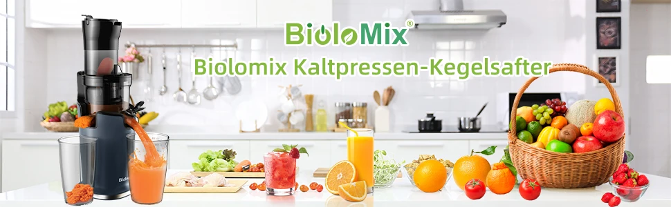 BioloMix Kaltpress-Entsafter, 200 W, langsam kauender Extraktor mit 78 mm breitem Einfüllschacht für ganzes Obst und Gemüse – Detail 1