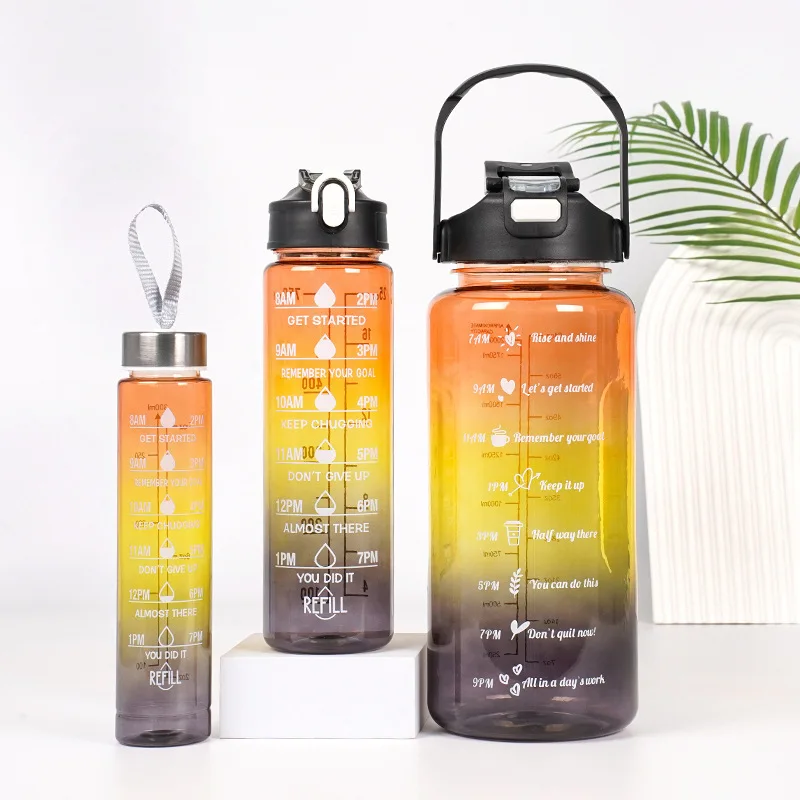 3 Pcs Set Of Water Bottle Motivational Drinking Bottle Sports Water Bottle With Time Marker Portable Reusable Plastic Cups Outdoor Travel Gym