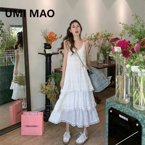 

Женское платье на бретельках UMI MAO, элегантное белое длинное пляжное платье для отдыха на море, лето 2024