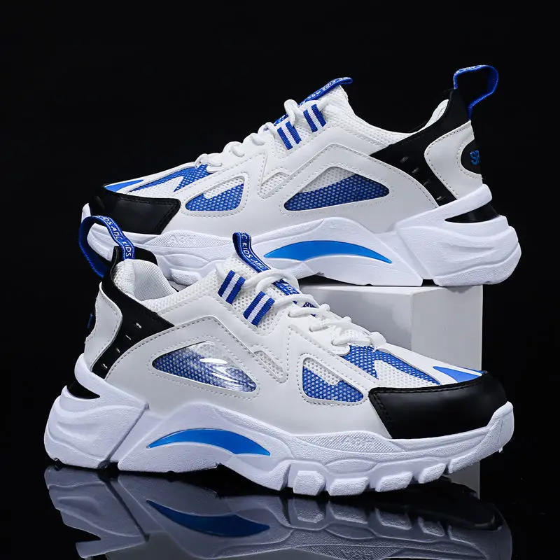 

Men's Casual Sports Shoes 2023 New Men Platform Breathable Running Shoes Trendy Leather Stitching Mesh Men Nude Shoes кроссовки