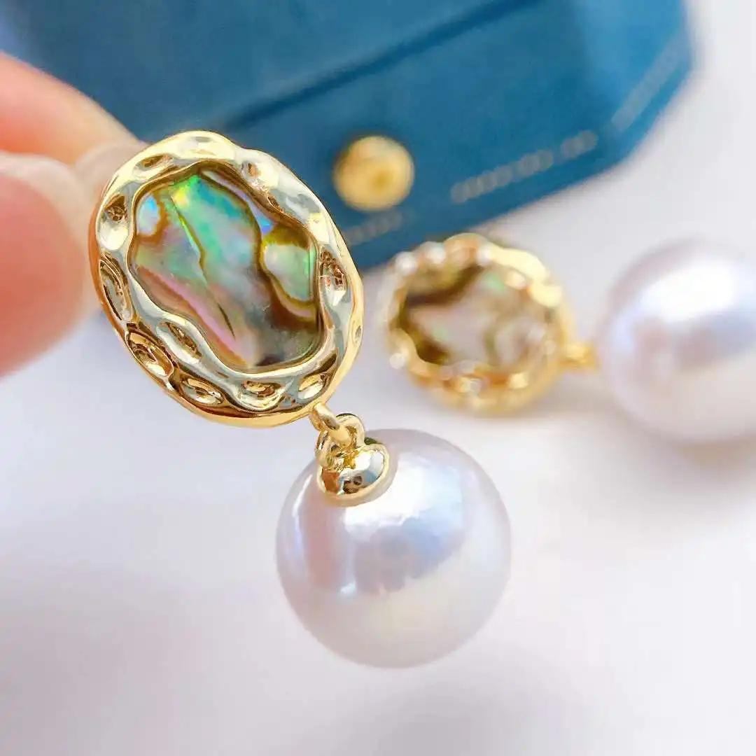 

New baroque style colorful abalone shell earrings 925 sterling silver needle 10 - 11mm natural Edison pearl earrings for women