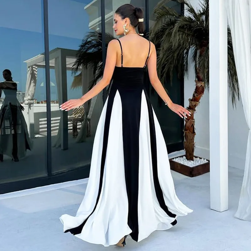 Spaghetti Strap Block Color Elegant Evening Ladies Dress Summer Fall Casual Clothes Y2K Streetwear Wholesale Dress