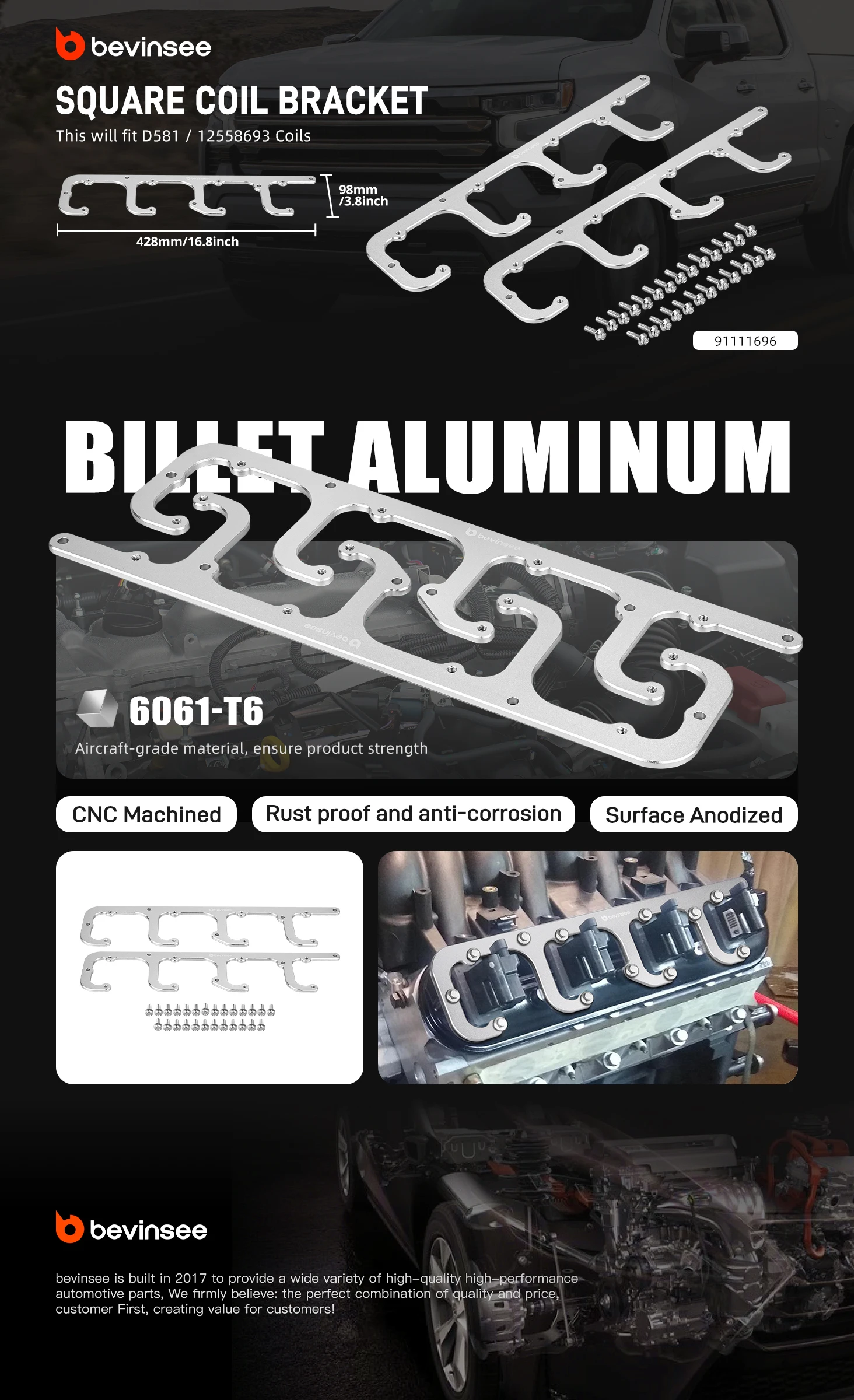 Aluminium-Zündspulenhalter-Set für LS D581 für V8 Chevrolet 5.7L/350,5.3L/325,4.8L/294,6.0L/364,7.0L/427,6.2L/376 – Detail 3
