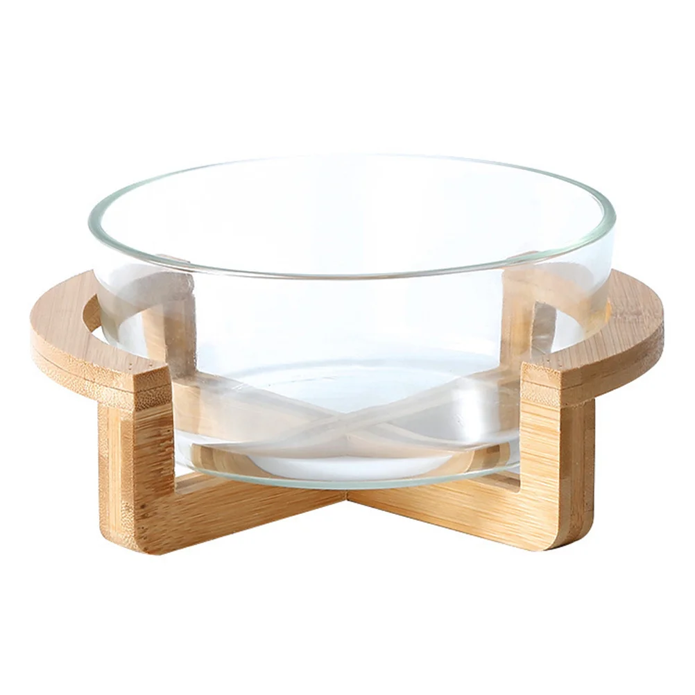 

Wooden Cutlery Bowl with Base Versatile Mixing Salad Glass Tableware Household Serving Heat Resistant Food Container