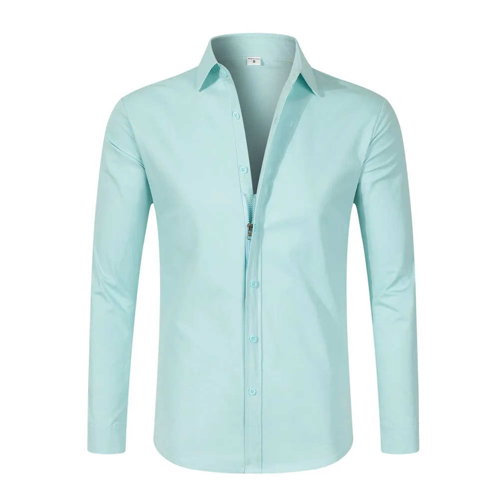 Men Casual Long Sleeve Zip Up Oxford Shirt