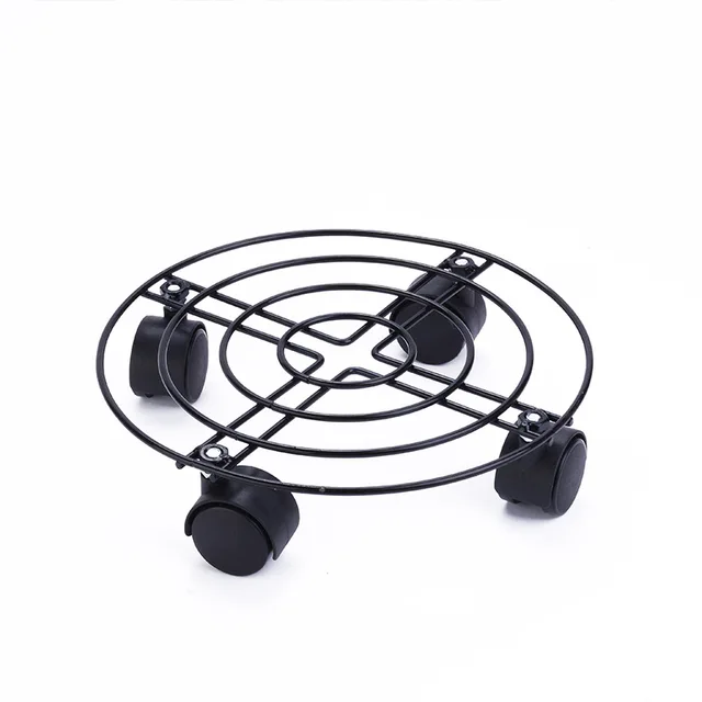 Round Flower Pot Tray 4 Wheel Wrought Iron Stand Holder Trolley Garden Decor WJ10