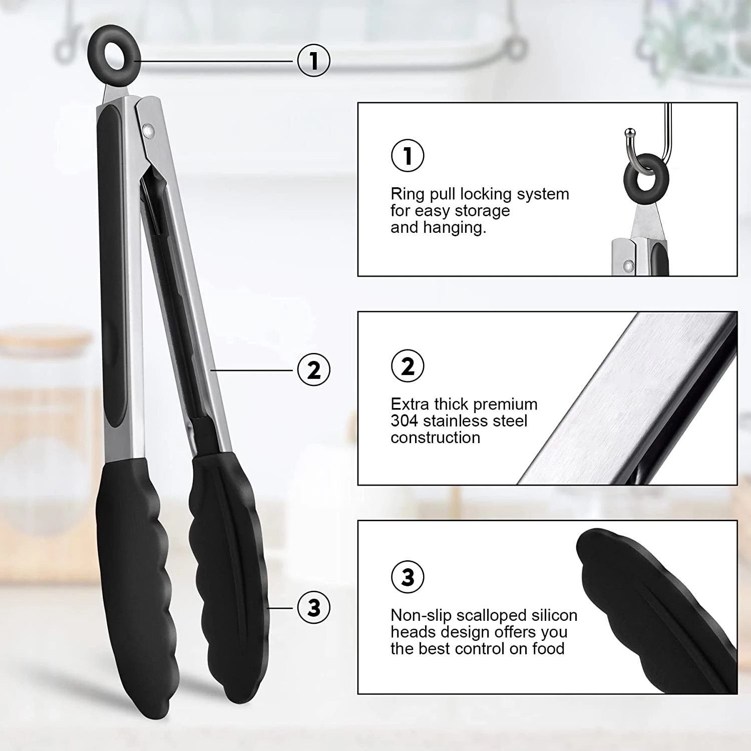 KitchenAid 3 Pieces Universal Utility Serving and Silicone Tipped Stainless  Steel Kitchen Tongs