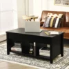 Wood Lift Top Modern Coffee Table w/Hidden Compartment and Open Storage Shelf for Living Room Office Reception Room (Black) 2