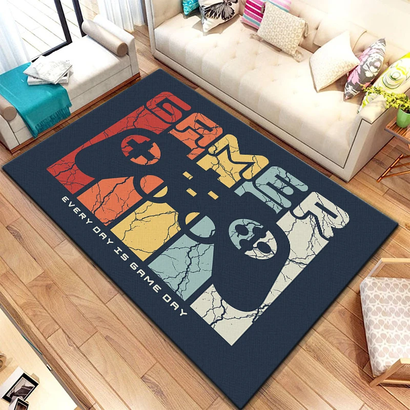 Gamer Controller Themed Black Area Rug for Kids and Teens Playroom or Bedroom