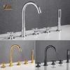 Bathtub Mixer Faucets Triple Handle Bath Tub Deck Mounted 5 Hole Water Crane Cold and Hot with Hand Shower Black Chrome Gold 1