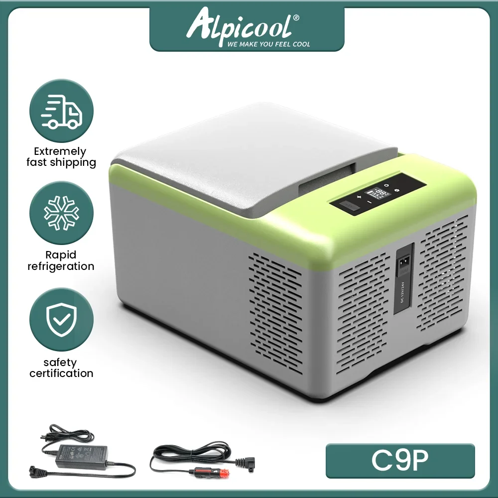 Car Refrigerator, Alpicool C9L, Mini Portable, Auto Compressor Freezer, 12/24V, Car Truck Travel Cooler