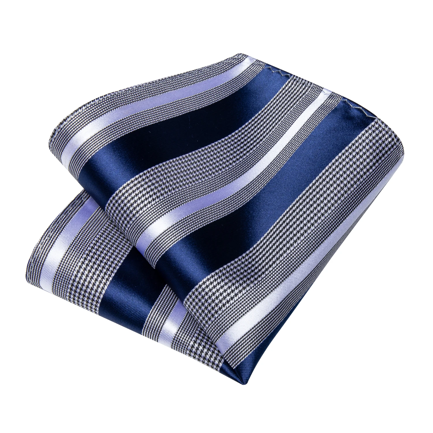 Luxury Blue Striped Mens Necktie Set - 8cm Width with Pocket Square  Cufflinks for Wedding  Business