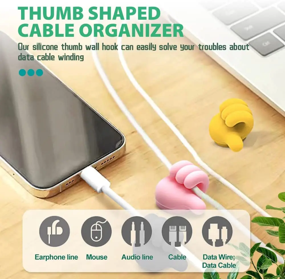 Silicone Thumb Wall Hook Cable Management Wire Organizer Wall Hooks Hanger Storage Holder for Kitchen Bathroom 5/10/20Pcs
